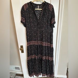 Free People Black and Pink Floral Maxi Dress